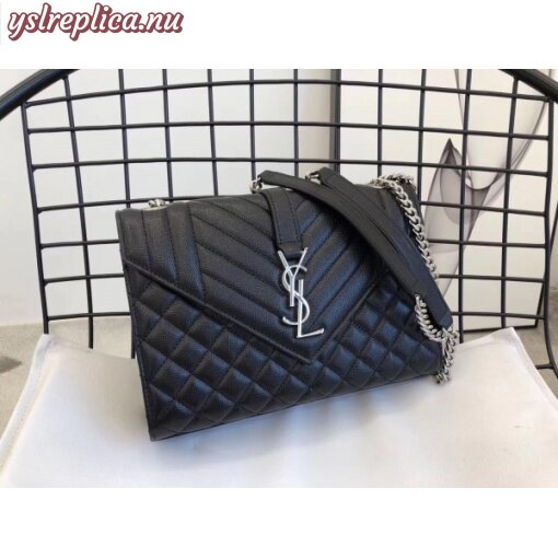 Replica YSL Fake Saint Laurent Medium Envelope Bag In Noir Grained Leather 8
