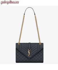 Replica YSL Fake Saint Laurent Medium Envelope Bag In Navy Blue Grained Leather