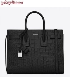 Replica YSL Fake Saint Laurent Small Sac De Jour Bag In Black Crocodile Leather