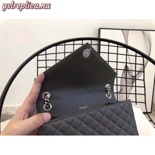 Replica YSL Fake Saint Laurent Medium Envelope Bag In Grey Grained Leather 4