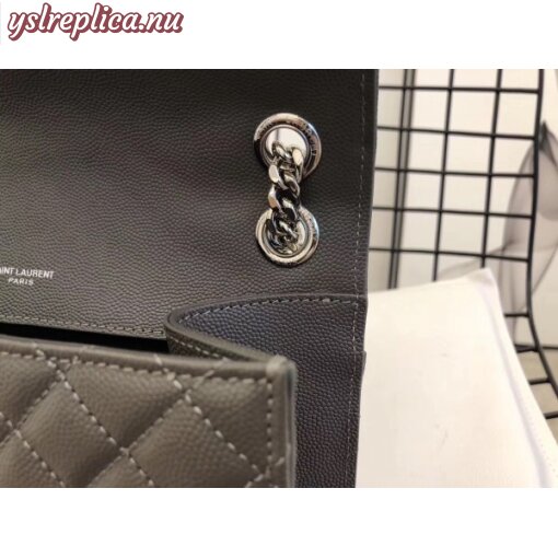 Replica YSL Fake Saint Laurent Medium Envelope Bag In Grey Grained Leather 6
