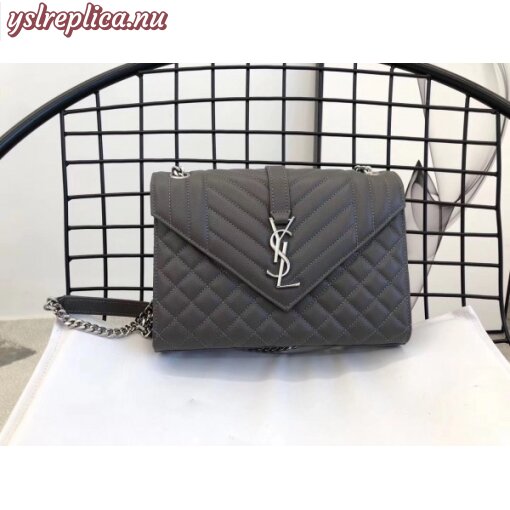 Replica YSL Fake Saint Laurent Medium Envelope Bag In Grey Grained Leather 7