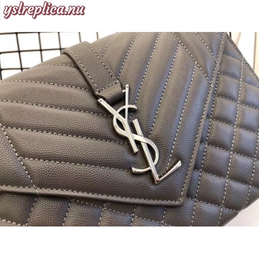 Replica YSL Fake Saint Laurent Medium Envelope Bag In Grey Grained Leather 9