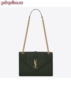 Replica YSL Fake Saint Laurent Medium Envelope Bag In Dark Green Grained Leather