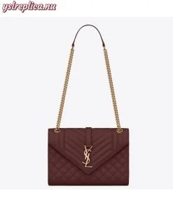 Replica YSL Fake Saint Laurent Medium Envelope Bag In Bordeaux Grained Leather