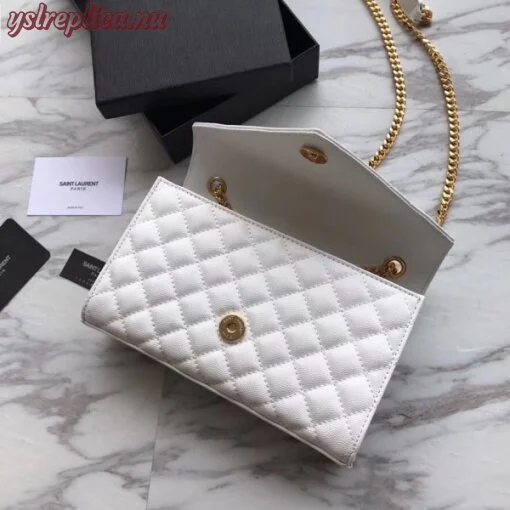 Replica YSL Fake Saint Laurent Small Envelope Bag In White Grained Leather 3