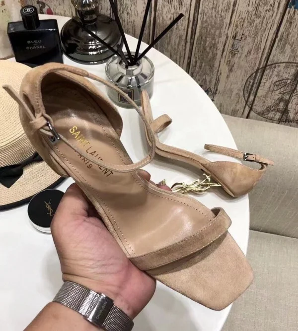 Replica YSL Fake Saint Laurent Opyum 110 Sandals In Beige Suede 5