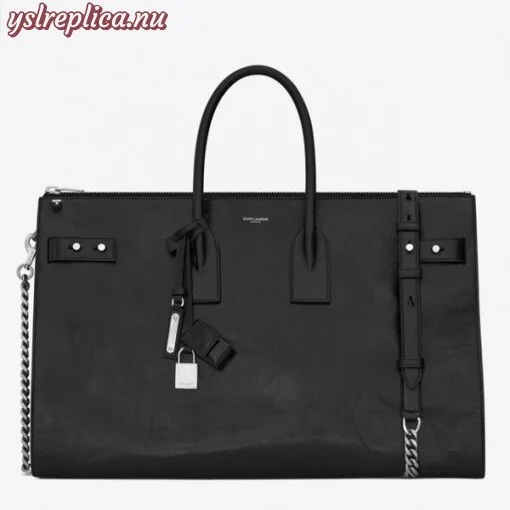 Replica YSL Fake Saint Laurent Sac De Jour Souple 36 Duffle Bag In Black Moroder Leather