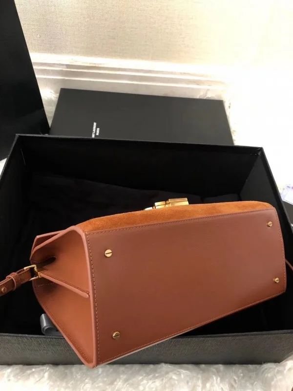 Replica YSL Fake Saint Laurent Cassandra Medium Bag In Brown Suede 5