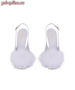 Replica YSL Saint Laurent Mae Slingback Sandals In Crepe Satin With Feathers 2