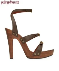 Replica YSL Saint Laurent Joan Platform Sandals in Smooth Leather and Wood