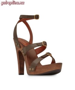 Replica YSL Saint Laurent Joan Platform Sandals in Smooth Leather and Wood 2