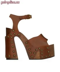 Replica YSL Saint Laurent Joan Platform Sandals in Smooth Leather and Wood