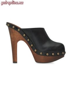 Replica YSL Saint Laurent Joan Platform Clogs in Smooth Leather and Wood
