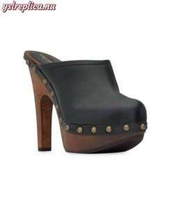 Replica YSL Saint Laurent Joan Platform Clogs in Smooth Leather and Wood 2