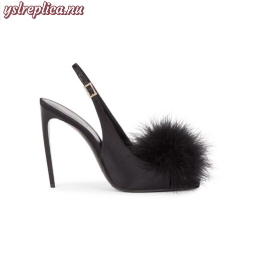 Replica YSL Saint Laurent Mae Slingback Sandals In Crepe Satin With Feathers