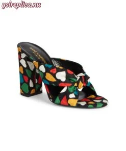 Replica YSL Saint Laurent Bianca Heart-Print Silk Sandals 2