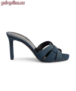 Replica YSL Saint Laurent Tribute Denim Stiletto Sandals