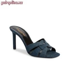 Replica YSL Saint Laurent Tribute Denim Stiletto Sandals 2