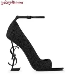 Replica YSL Saint Laurent Opyum Open-toe Pumps In Suede And Rhinestones With Black Heel