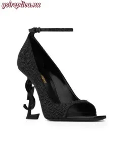 Replica YSL Saint Laurent Opyum Open-toe Pumps In Suede And Rhinestones With Black Heel 2