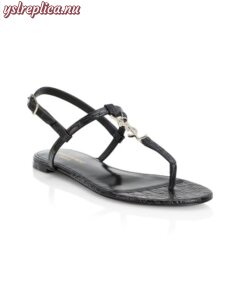 Replica YSL Saint Laurent Cassandra Croc-Embossed Leather Slingback Thong Sandals 2