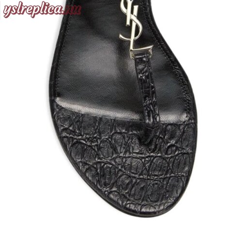 Replica YSL Saint Laurent Cassandra Croc-Embossed Leather Slingback Thong Sandals 4