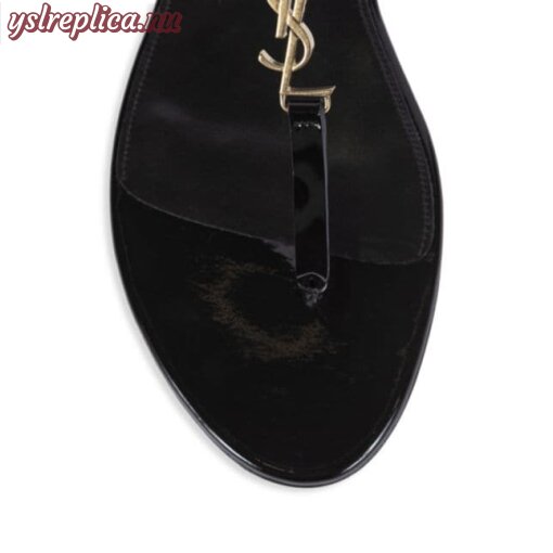 Replica YSL Saint Laurent Cassandra Patent Leather Slingback Thong Sandals 4