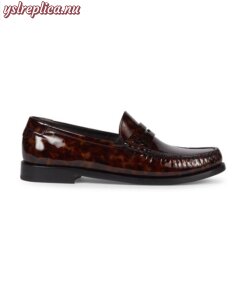 Replica YSL Saint Laurent Le Loafer Monogram Penny Slippers In Tortoise Shell Patent Leather