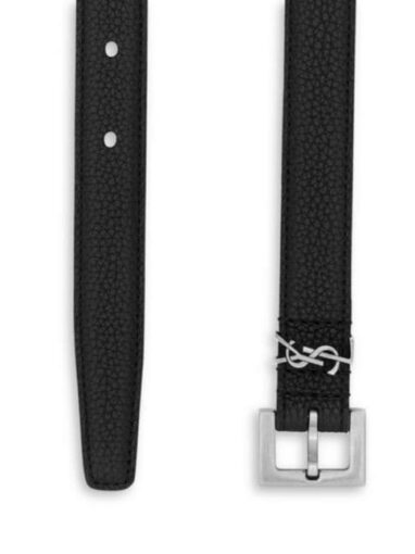 Replica YSL Saint Laurent Cassandre Thin Belt With Square Buckle In Grained Leather 2