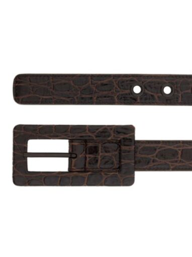 Replica YSL Saint Laurent Rectangular Buckle Belt in Crocodile-Embossed Leather 2