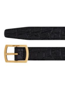 Replica YSL Saint Laurent Pav Buckle Belt in Crocodile-Embossed Leather 2