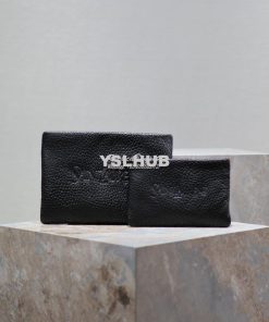 Replica Saint Laurent YSL Logo-Debossed Textured-Leather Pouch In Lamb