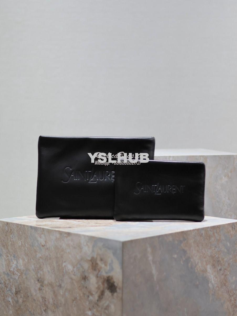 Replica Saint Laurent YSL Logo-Debossed Textured-Leather Pouch In Lamb 22