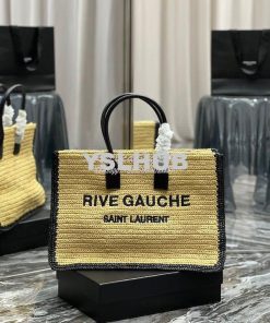 Replica YSL Saint Laurent Rive Gauche Tote Bag In Raffia And Leather 6