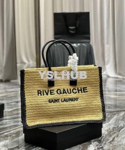 Replica YSL Saint Laurent Rive Gauche Tote Bag In Raffia And Leather 6 2