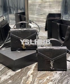 Replica YSL Saint Laurent Cassandra Medium Top Handle Bag In Shiny Cro