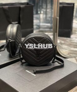 Replica YSL Yves Saint Laurent Vinyle Round Camera Bag In Chevron-quil 2