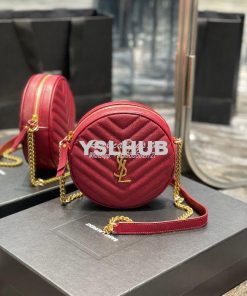 Replica YSL Yves Saint Laurent Vinyle Round Camera Bag In Chevron-quil