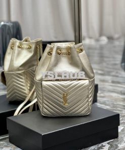 Replica YSL Saint Laurent Joe Backpack In Lamé Leather 672609 Champagn