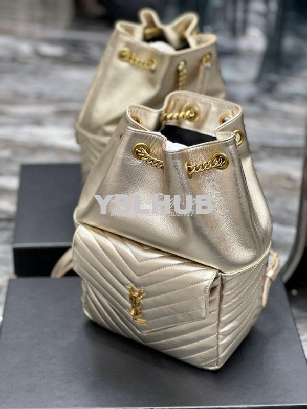 Replica YSL Saint Laurent Joe Backpack In Lamé Leather 672609 Champagn 4