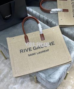 Replica YSL Saint Laurent Rive Gauche Tote Bag In Linen And Leather 49