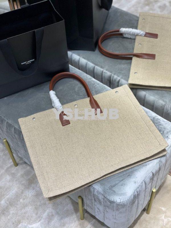 Replica YSL Saint Laurent Rive Gauche Tote Bag In Linen And Leather 49 6