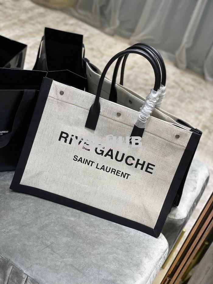 Replica YSL Saint Laurent Rive Gauche Tote Bag In Linen And Leather 49 12