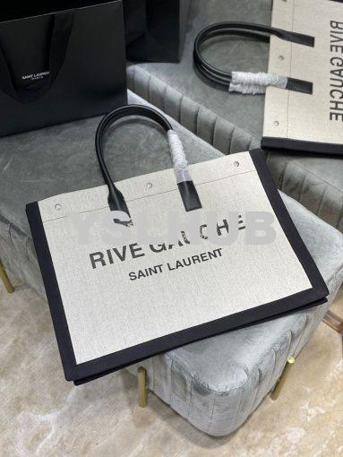 Replica YSL Saint Laurent Rive Gauche Tote Bag In Linen And Leather 49 2