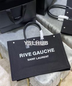 Replica YSL Saint Laurent Rive Gauche Tote Bag In Linen And Leather 49 2