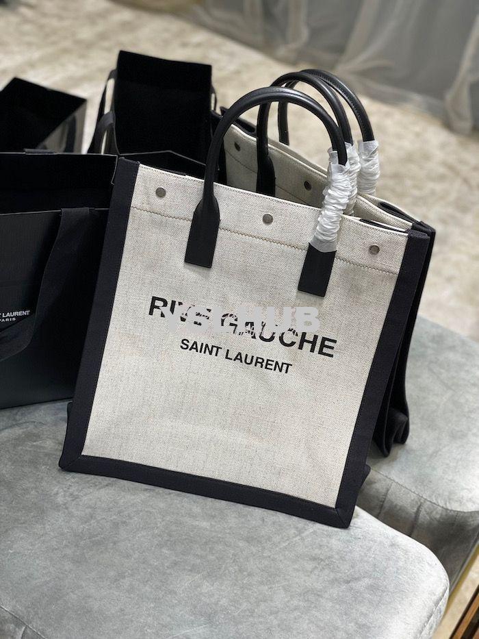 Replica YSL Saint Laurent Rive Gauche N/s Shopping Bag In Linen And Co 13