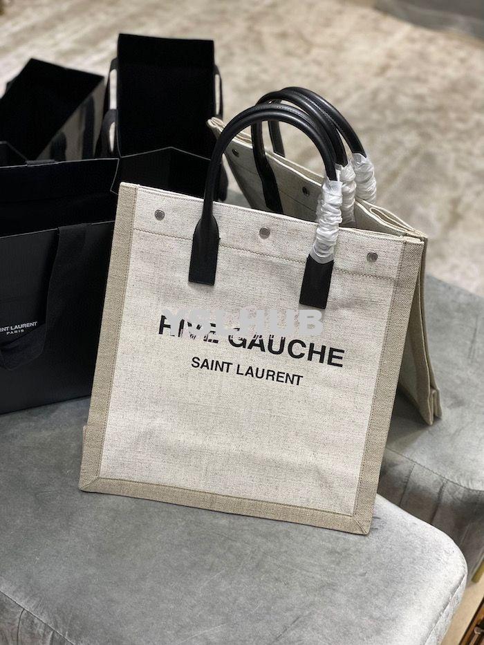 Replica YSL Saint Laurent Rive Gauche N/s Shopping Bag In Linen And Co 10