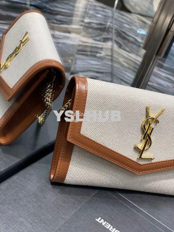 Replica YSL Saint Laurent Uptown Chain Wallet In Beige and Brown Canva 3