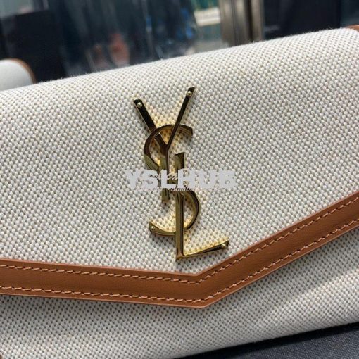 Replica YSL Saint Laurent Uptown Chain Wallet In Beige and Brown Canva 4
